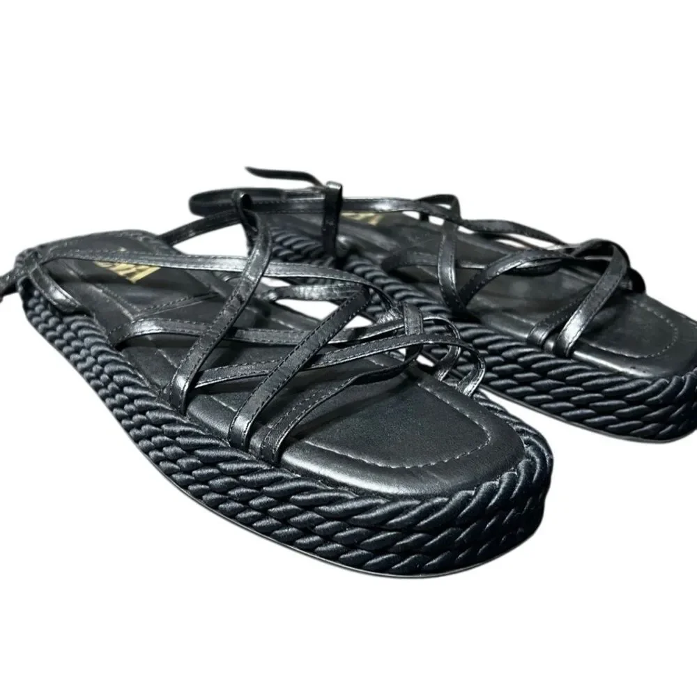 Zara black leather rope platform sandals Size 40 - Picture 7 of 13